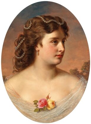 Bildnis einer Dame mit Rosen am Dekolleté