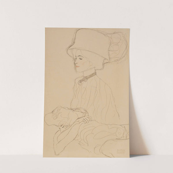 Bildnisskizze mit hohem Hut und liegende Frau by Gustav Klimt