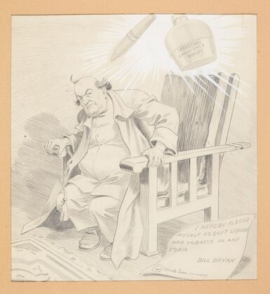 Bill Bryan seated in a chair with a bottle (Perpetual booze candidacy) — size preview