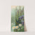 Bird flying over water with cat tail plants, Irises and water lilies by Le Roy