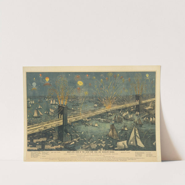 Bird’s-Eye View of the Great New York and Brooklyn Bridge, and Grand Display of Fireworks on Opening Night…May 24, 1883 (1883) by A. Major