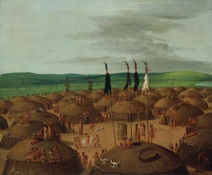Bird’s-Eye View of The Mandan Village, 1800 Miles Above St. Louis (1837-1839)