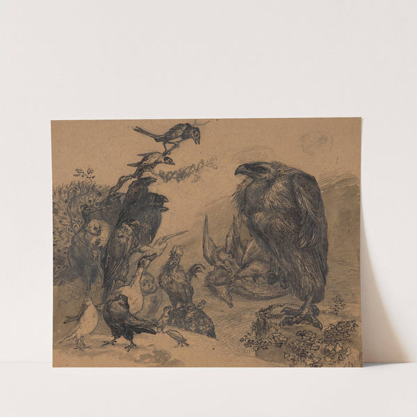 Birds of prey devouring their prey in front of a crowd of envious birds by Félix Bracquemond