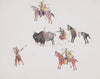 Bison hunt with Indians on horseback and on foot