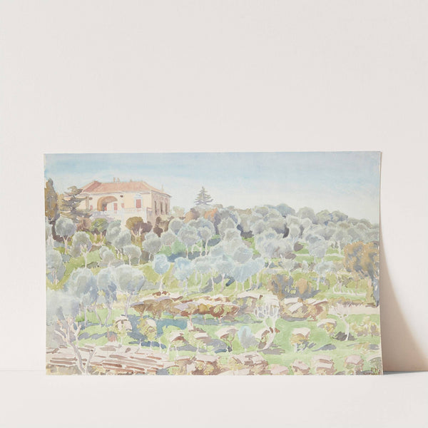 Bjergskråning med oliventræer og en villa (1920) by Peter Hansen