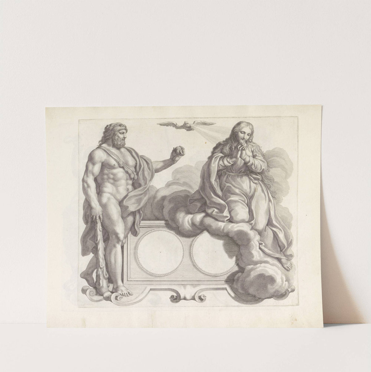 Blanco medaillon en de personificaties van Dapperheid en Heiligheid (1673-1743) by Robert van Audenaerde