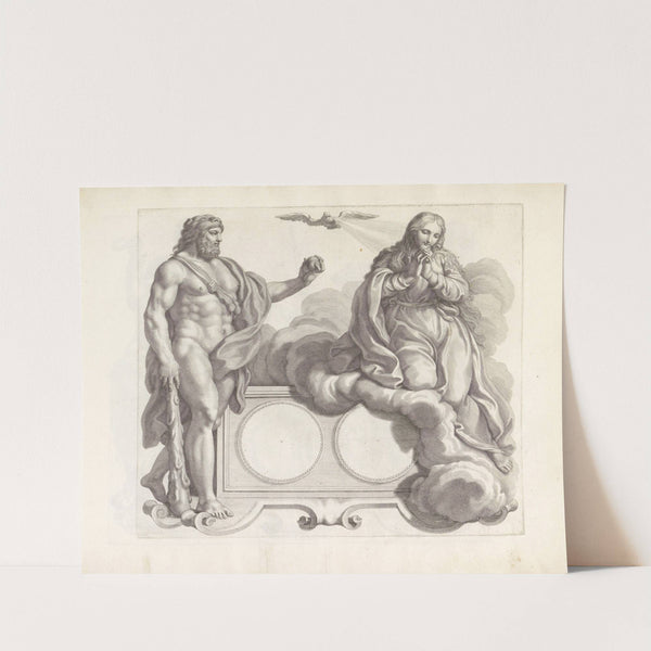 Blanco medaillon en de personificaties van Dapperheid en Heiligheid (1673-1743) by Robert van Audenaerde