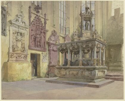 Blick auf das Grabmal des Grafen Ludwig von Löwenstein-Wertheim und seiner Frau Anna in der Stiftskirche St. Marien in Wertheim — size preview