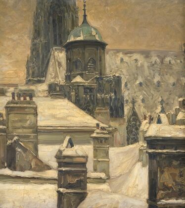 Blick auf den Adlerturm der Stephanskirche von den Dächern der Häusergruppe Stephansplatz (1931) — size preview