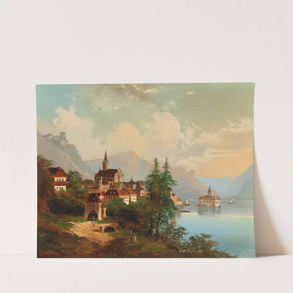 Blick auf eine Stadt und ein Wasserschloss by Johann Wilhelm Jankowski