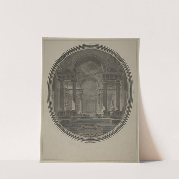 Blick in die Rotunde eines antiken Tempels, unten eine leere Kartusche by Jacques-François Blondel