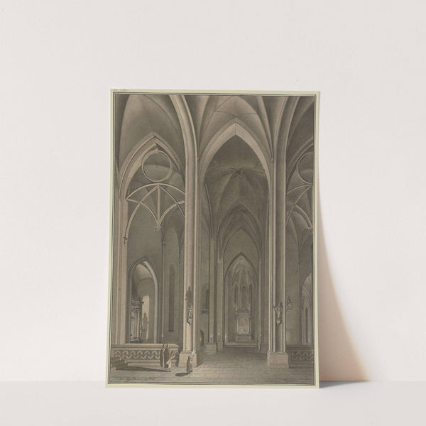 Blick in die Seitenkapelle einer gotischen Kirche, in Abendbeleuchtung; im Vordergrund ein Chorknabe mit einer Fackel und zwei Priester by JOHANN VÖGELIN