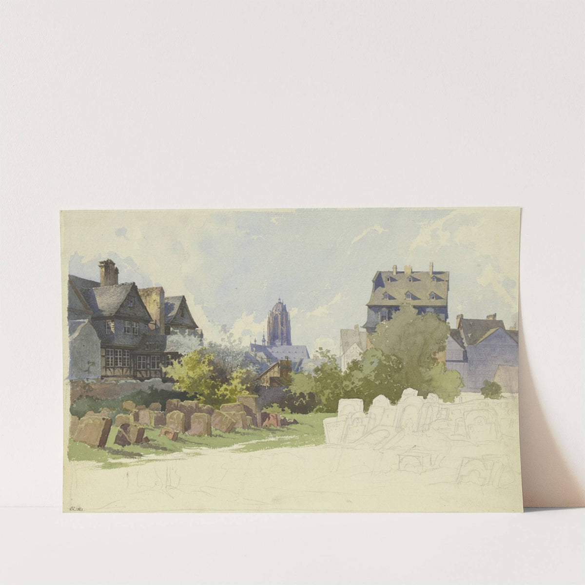 Blick über den Jüdischen Friedhof Battonnstraße in Frankfurt am Main auf Sankt Bartholomäus by Alexander Gwinner