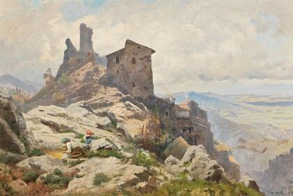 Blick von einer Anhöhe auf das Tal des Lago del Fucino (1896)