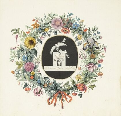 Bloemguirlande om een knipsel van een grafmonument