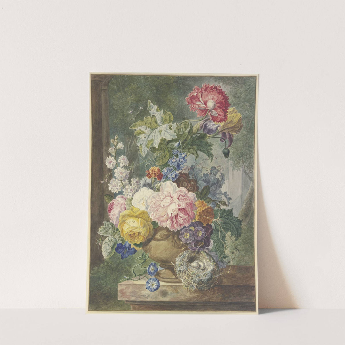 Blumenstrauß In Einer Vase, Dabei Ein Vogelnest by Georgius Jacobus Johannes van Os