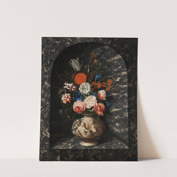Blumenstrauss in schwarz-weißer Marmornische by Georg Hinz