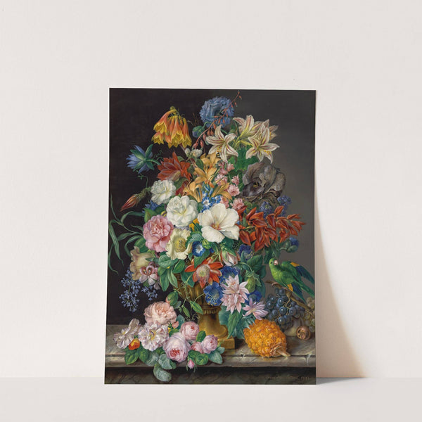 Blumenstück mit Ananas, Weintrauben und Papagei by Franz Xaver Petter