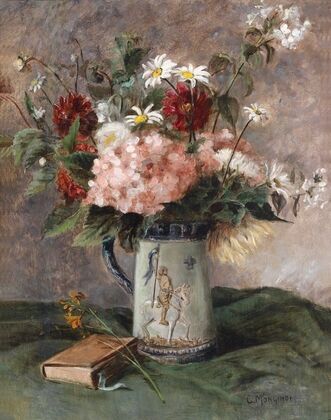 Blumenstück mit Buch