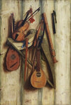 Board Partition With Musical Instruments. Trompe L’oeil
