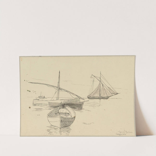 Boat and sailing boats on the coast in La Spezzia, Liguria (1874) by Hans Thoma