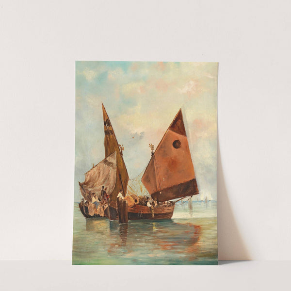 Boat with Sails Set and Moored in the Lagoon by Leontine von Littrow