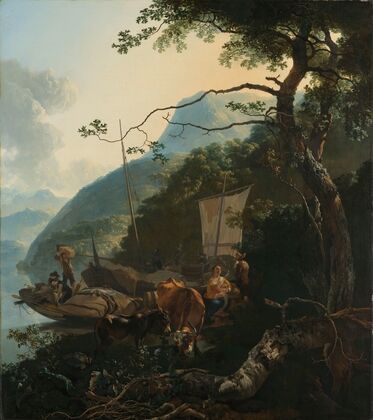Boatmen Moored on the Shore of an Italian Lake