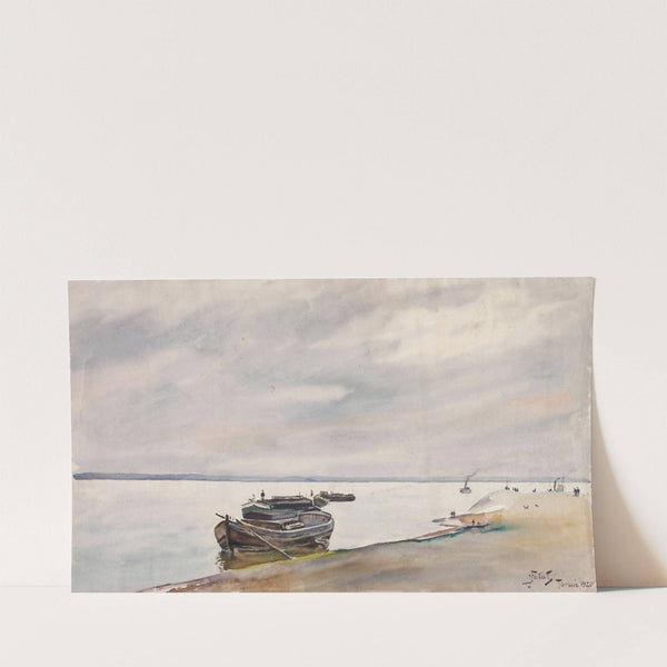 Boats and steamship on the Vistula near Toruń (1920) by Julian Falat