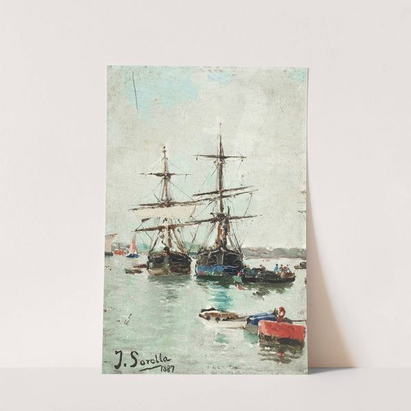 Boats in a harbour by Joaquín Sorolla