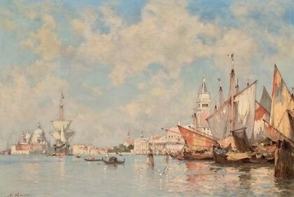 Boats in front of St. Mark’s Square, St Maria della Salute beyond
