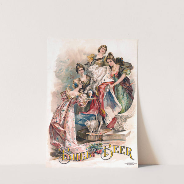 Bock beer [a goat wearing a royal robe, being waited on by four young women] by W.E. Stephens &amp; Co.