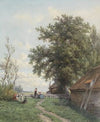 Boerenerf met enige figuren, rechts een schuur en grote boom (1839 - 1904)