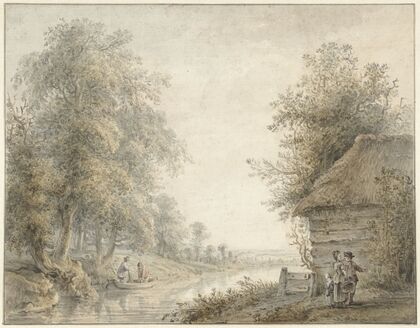Boerenschuur bij een vaart aan een boszoom