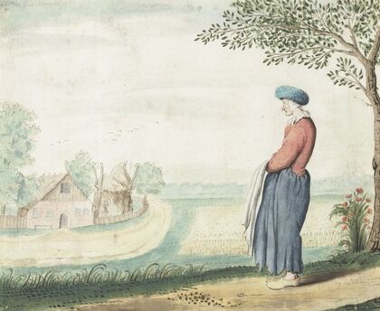 Boerenvrouw in een landschap