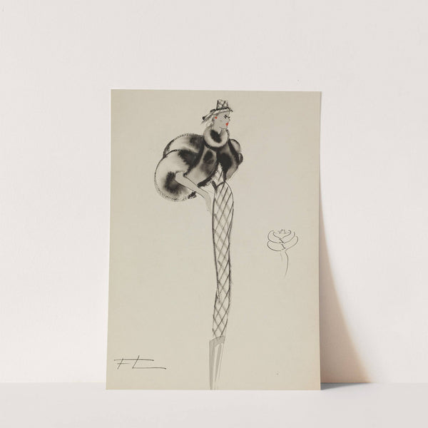 Boléro de fourrure grise travaillé en bandes sur robe à carreaux (1938) by M. P. Leven