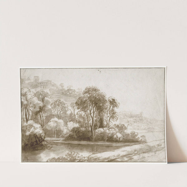 Bomen aan het water, nabij heuvels by Jacob de Wit