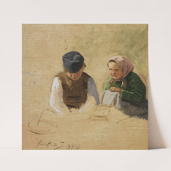 Bondedreng og syende bondepige. Studie (1878) by Joakim Skovgaard