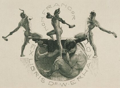 Bookplate of Dr W. Erhardt; Non Frangor (1900)