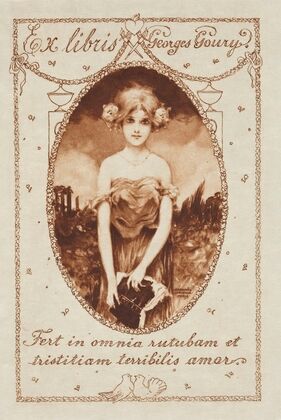 Bookplate of Georges Goury. Fert in omnia rutubam et tristitiam terribilis amor (1905-1906) — size preview