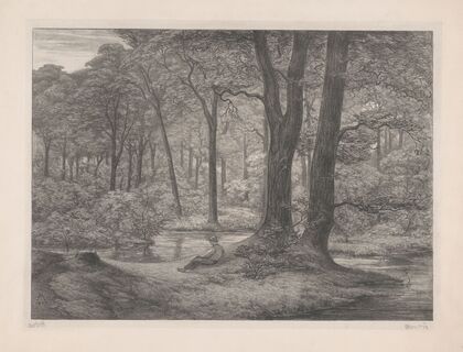 Bos met vijver en liggende man (1907)