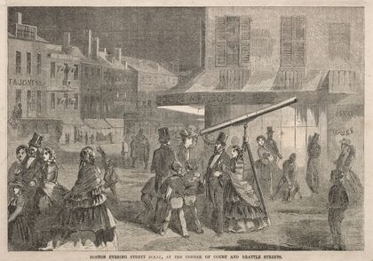 Boston Evening Street Scene, at Corner of Court and Brattle Streets (1857)