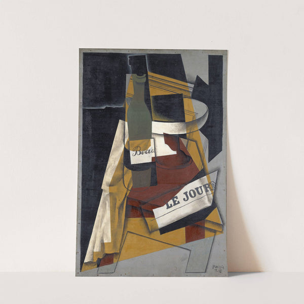 Bottle and Fruit Dish (Bottle, newspaper and fruit bowl) by Juan Gris