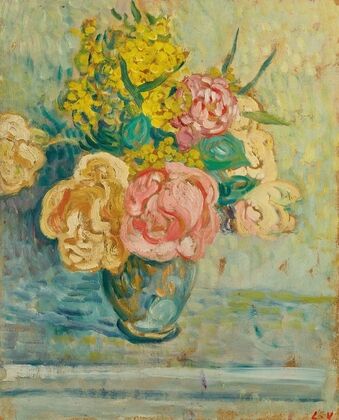 Bouquet de roses et de mimosas