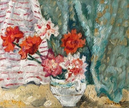 Bouquet devant une tenture verte — size preview