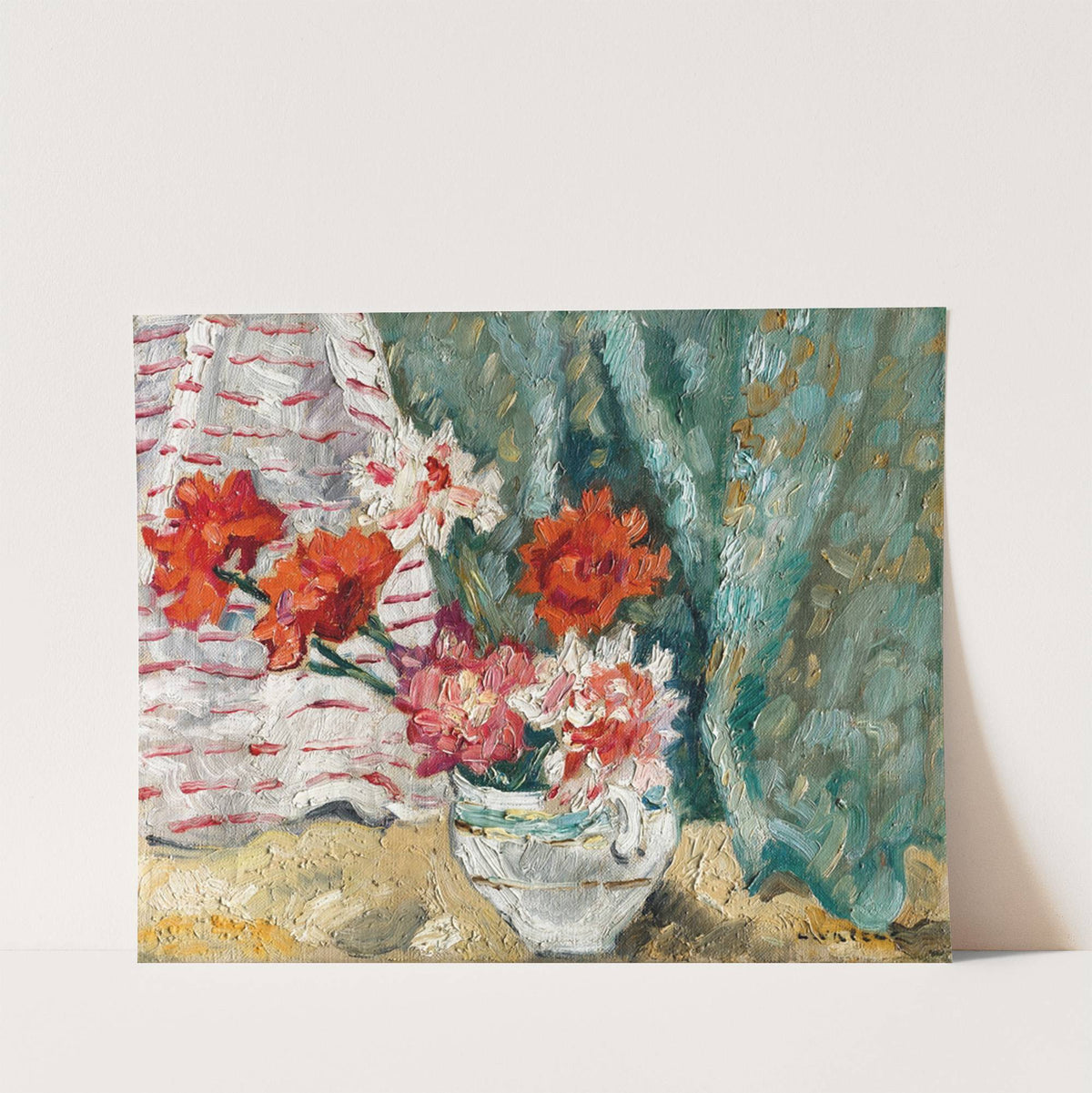 Bouquet devant une tenture verte (circa 1938) by Louis Valtat