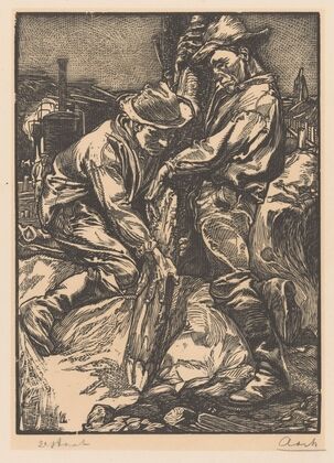 Bouwarbeiders bezig met heiwerk. (1881-1931) — size preview