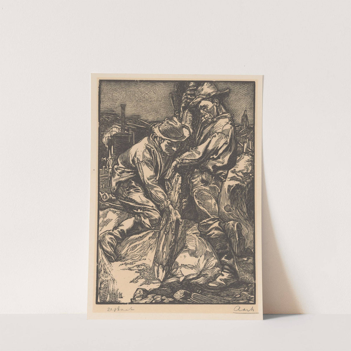 Bouwarbeiders bezig met heiwerk. (1881-1931) by Johannes Josephus Aarts