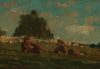 Boy and Girl in a Field with Sheep