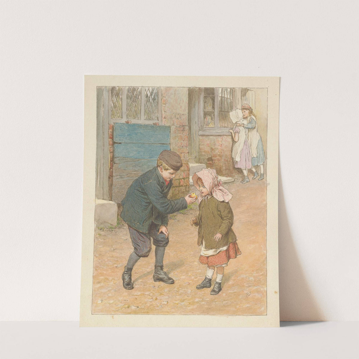 Boy Holding an Apple for a Girl with Two Girls Beyond by Robert Barnes