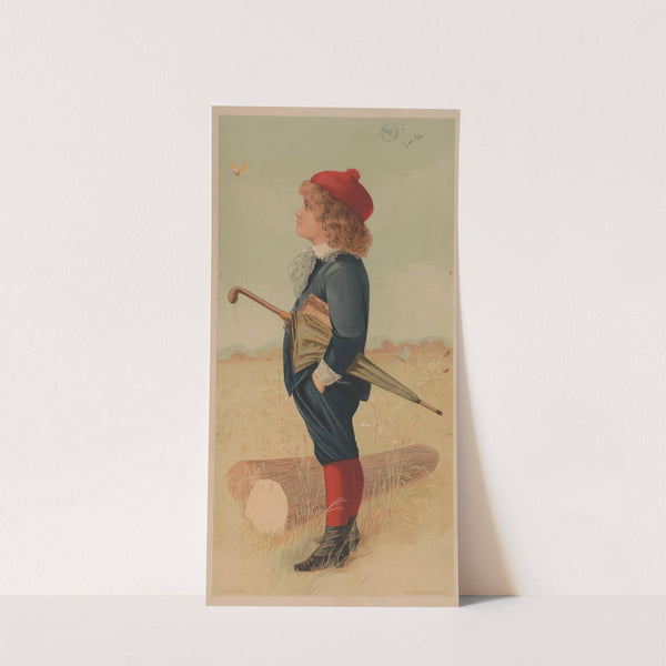Boy in a field with umbrella and book watching a butterfly (1889) by Gast Lith. &amp; Eng. Co.